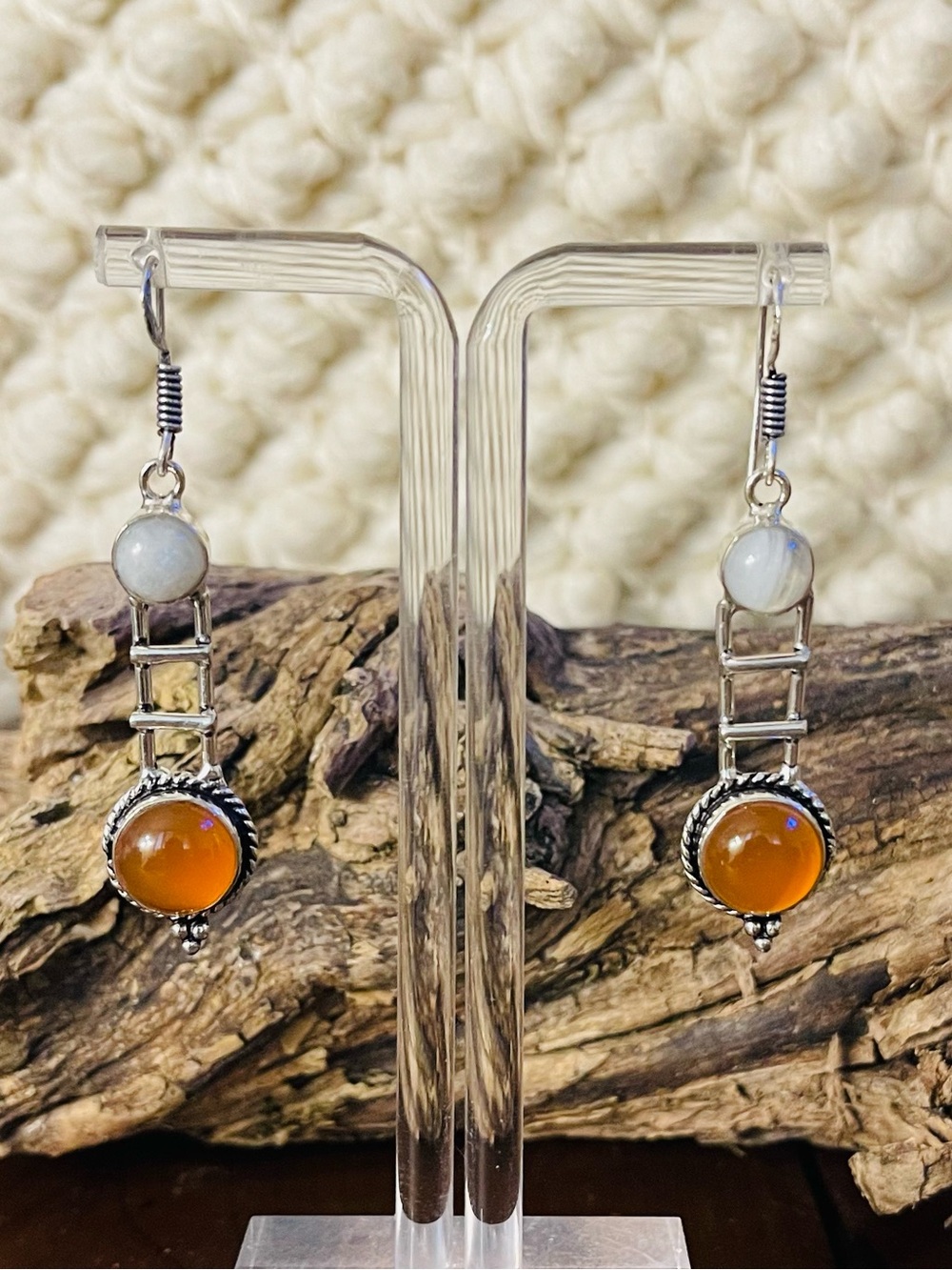 Carnelian Rainbow Moonstone 925 Sterling Silver Earrings